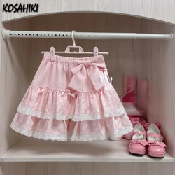 Polka Dot Sweet Japanese Women Lolita Skirts Y2k Aesthetic A-line Lace Patchwork Mini Skirt High Waist Slim Bow Kawaii Faldas