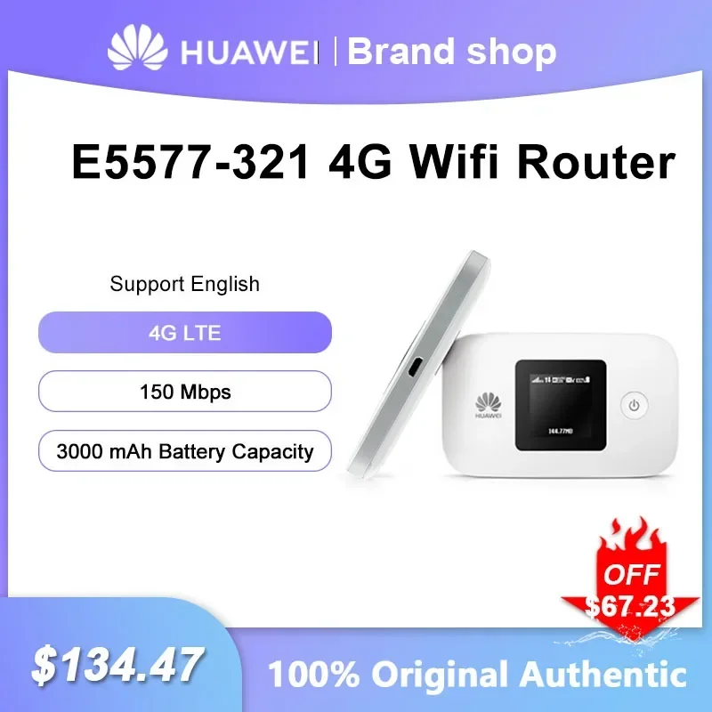 

Original HUAWEI E5577-321 4G Wifi Router LTE Cat 4 150Mbps Modem Sim Card Mobile Wireless Hotspot Repeater Battery 3000mAh