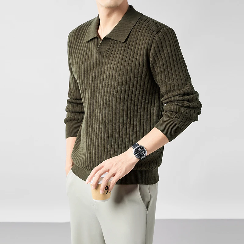 

Trendy 100% Cotton Thick Jumper 2025 Winter Classic Turn Down Collar Sweater Long Sleeve Knit T shirt Pullover Clothes