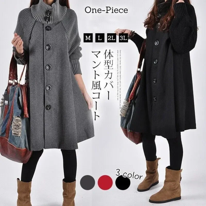 

Korean Women Turtleneck Thick Trench Wool Casual Loose Full Sleeve Single Breasted Long Blends Coats 2023 Autumn Winter