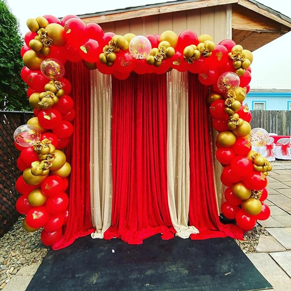 Kit de Ballons Rouges en Latex avec Confettis Dorés Métalliques, Guirxiété en Arc pour Décoration de Nouvel An, ixd'Anniversaire, Mariage, Remise de Diplôme, 2024