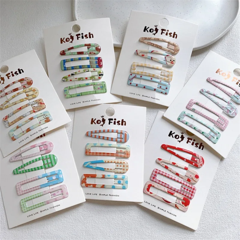 

Colorful Basic Teardrop Hair Clips Teen Side Bangs Barrettes Kids Plaid Cartoon Assorted Designs No Crease Gentle Hold Accessory