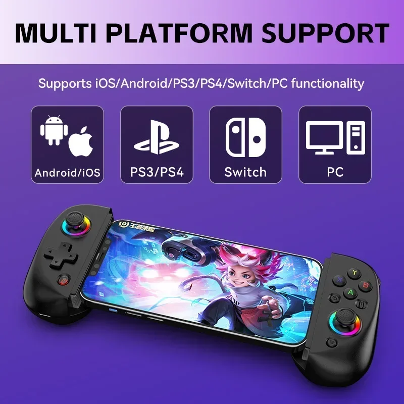 2025 BSP D8 RGB tablet Controller Maniglia wireless per Switch gioco Bluetooth Gamepad allungamento Joystick vibrazione a sei assi