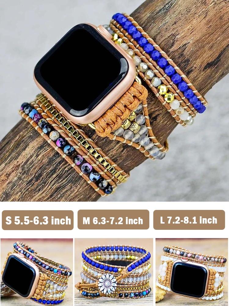 Bohemia Jewelry band for Apple Watch series 8 9 7 41 45mm 42 mm 44 Handmade Vintage Natural beads braided Bracelet iwatch 6 se 5