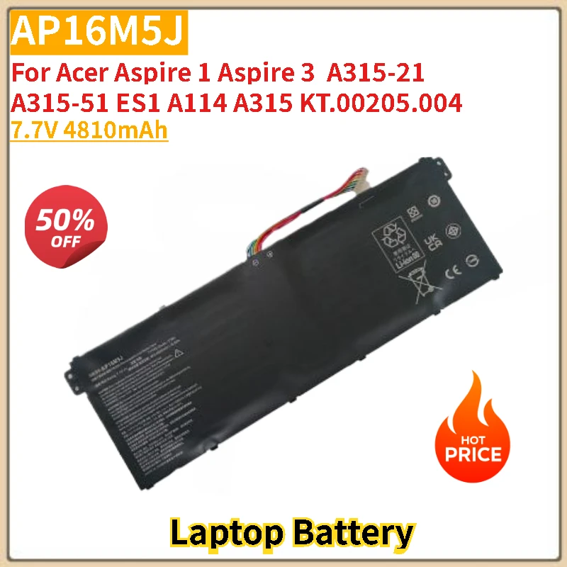 

AP16M5J Аккумулятор для ноутбука 7,7 В 4810 мАч для Acer Aspire 1 3 A315-21/51 ES1 A114 A315 Сменный аккумулятор Совершенно новый, высокое качество