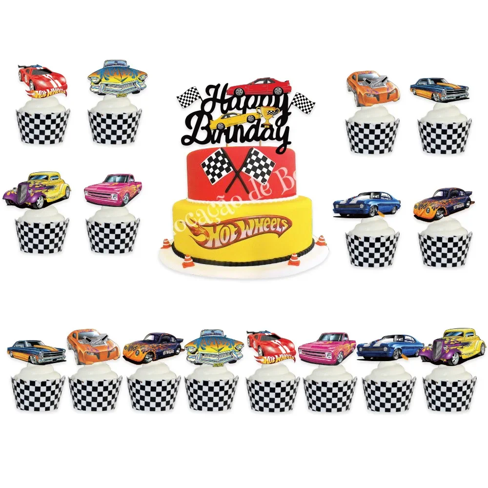 Hot Wheels Racing Theme Latex Balloon Happy Birthday Banner Ballon Cake Topper Suit Racing Party Decor Balon For Boy Kid