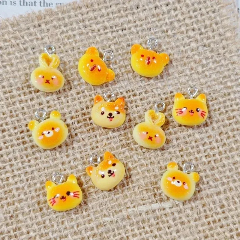 10PCS Kawaii Mini Animal Toast Bread Resin Charms Cat Koala Dog Rabbit Simulation Food Pendants For Handmade Earrings Bracelet view 2
