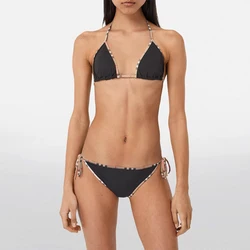 Zestawy bikini w kratkę luksusowy projektant marki klasyczny strój kąpielowy z nadrukiem dwuczęściowy modny seksowny plażowy strój kąpielowy 2024 letnia odzież damska