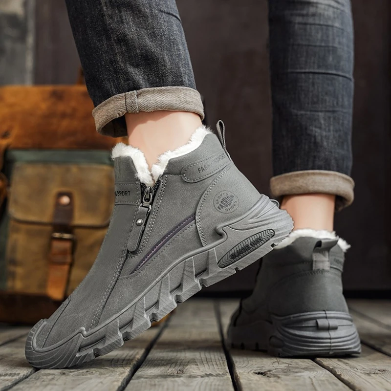 

Men's Winter Solid-color Round-toed Fleece Warm Flat-heeled Side-zipped Mid-top Outdoor Fashionable Solid-color Snow Boots