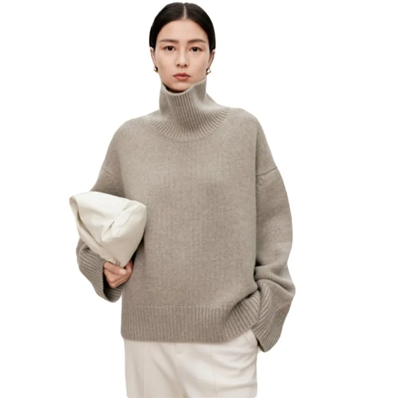 Fashionable high quality Turtleneck Sweater Female Loose and Thick Languid Lazy Wind Pullover Sweater Knitting Base warm Sweater