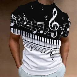 3D Printed Vintage T-Shirt For Men Musical Notes Pattern T Shirts Summer Casual Oversized Tees Round Neck Tops Short Sleeves