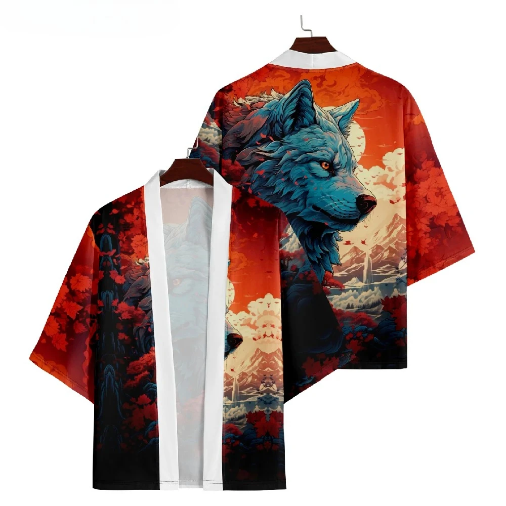 سترة نسائية هاوري صيفية للشاطئ يوكاتا ملابس آسيوية يابانية للرجال أنيمي وولف مطبوعة ساموراي كيمونو هاراجوكو #1