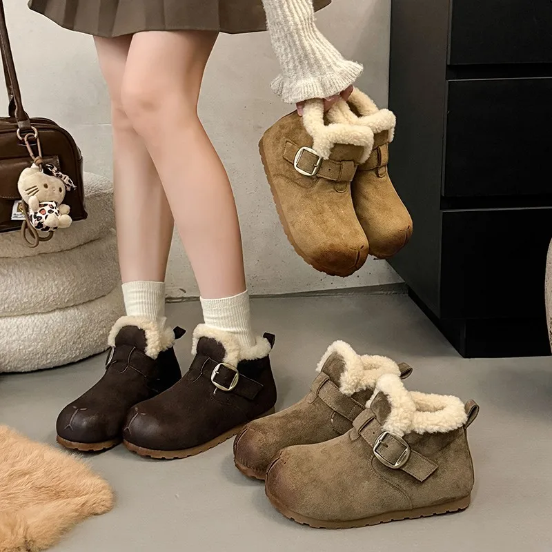 Women's Casual Slip-On Shoes Warm Fleece Lined Retro Artistic Autumn Winter Bean Bean Shoes Anti-Slip Comfortable New 2026