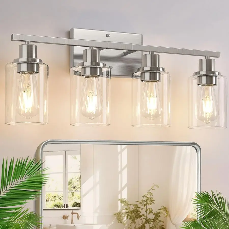 

Bathroom Light Fixtures, Brushed Nickel Vanity Lights with Clear Glass Shades, Modern Bathroom Wall Lamp for Mirror Living Room