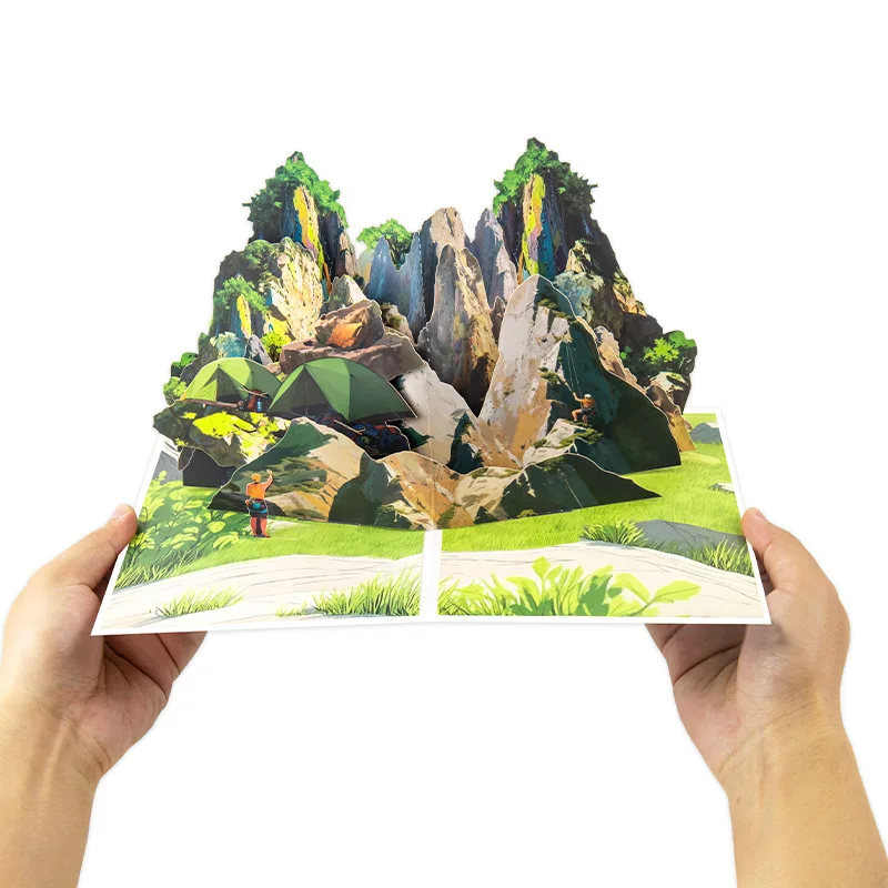 

2Pcs Creative 3D Pop-Up Greeting Card: Mountain Climbing and Camping Theme Paper Cutout Card, Handmade Gift, Rock Climbing