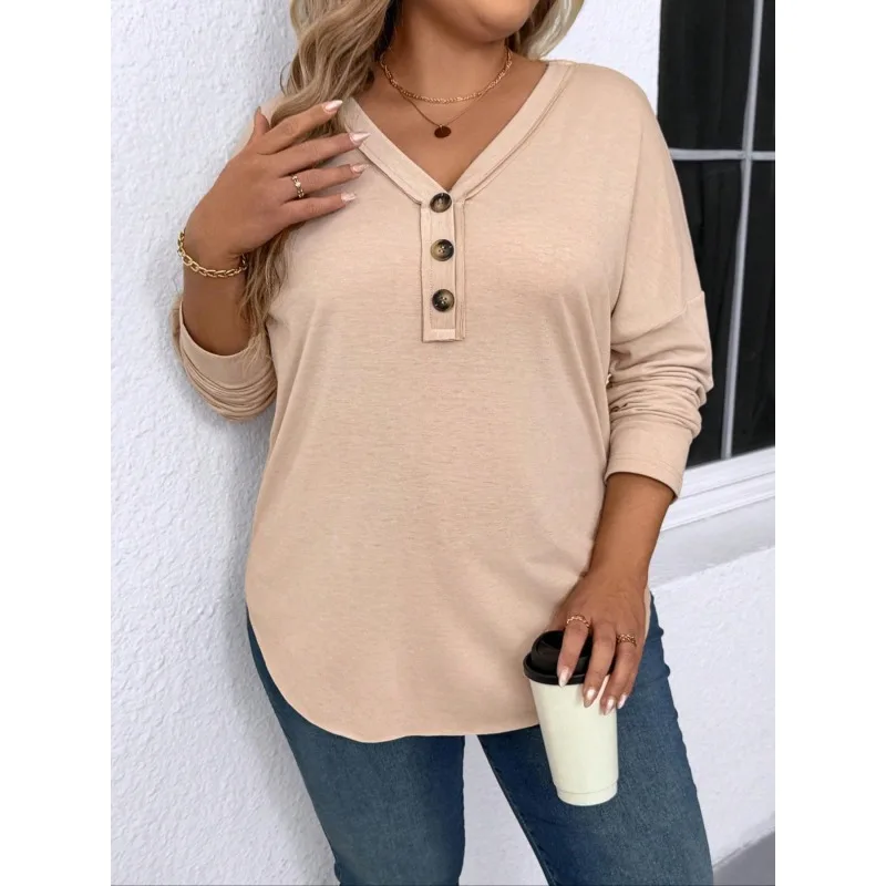 

Плюс размер, новая женская модная футболка с круглым вырезом и изогнутым подолом, женская свободная удобная футболка, повседневный модный топ