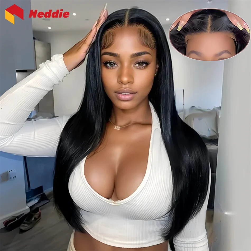 Black Straight Wear Go 200 Density Glueless Wig 32 Inch 5x5 Hd Lace Frontal 100% Human Hair Ready to Wear Wigs on Clearance Sale