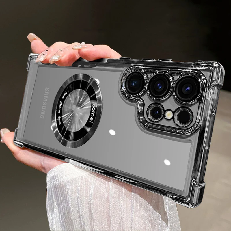 לציפוי Magsafe מארז שקוף לסמסונג גלקסי S24 S22 S23 Ultra Plus עמיד בפני זעזועים אלחוטיים מגנטיים אביזרי טעינה