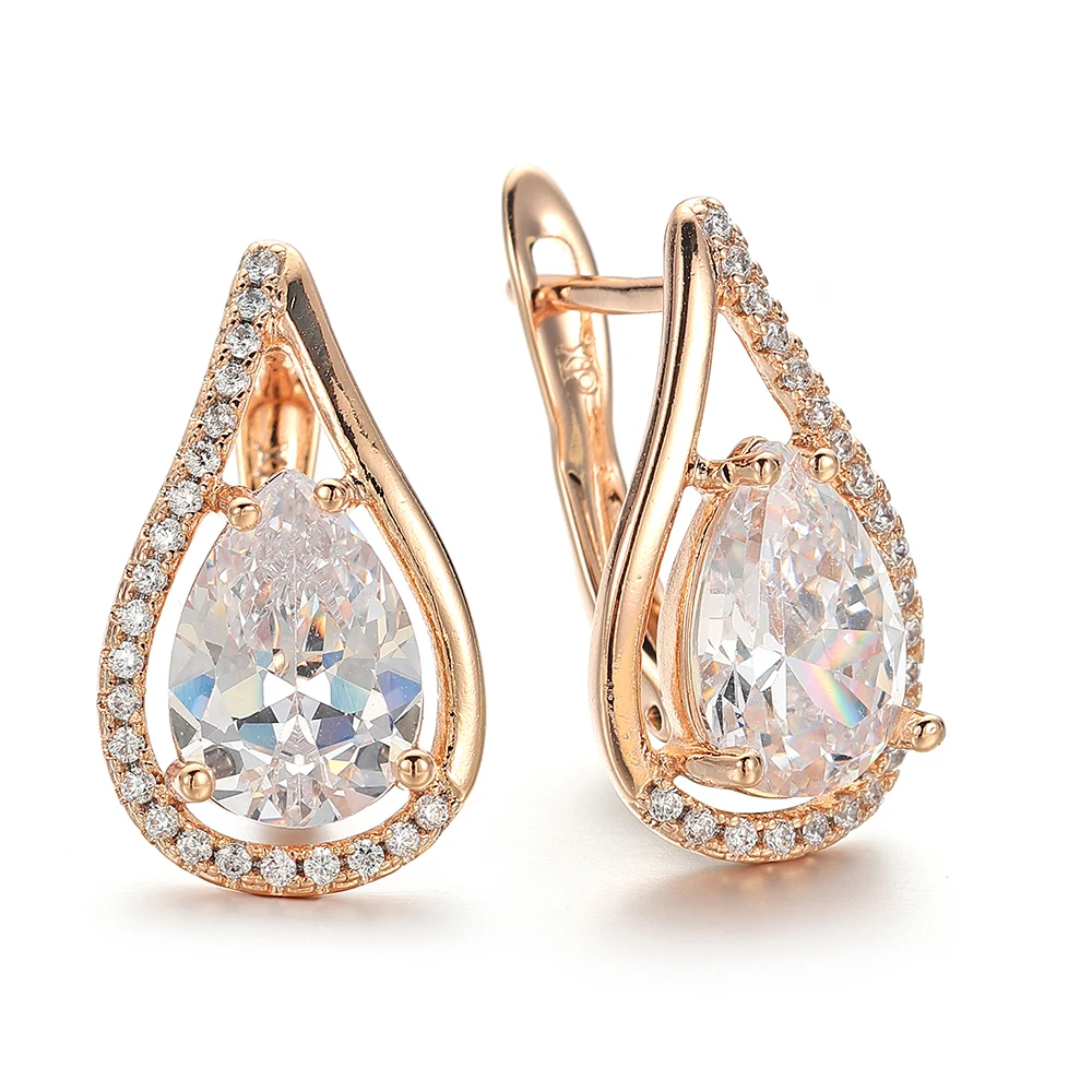 Harong Large Crystal Zircon Stud Earrings Luxury Inlaid Rhinestones Copper Rose Gold Color Exquisite Female Jewelry Earring Gift