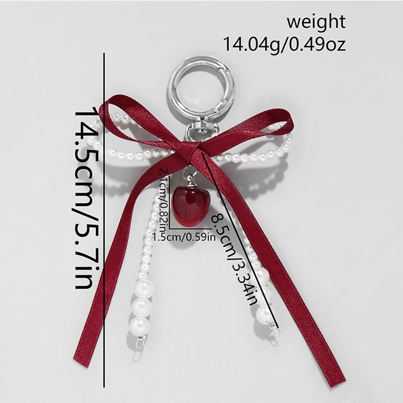 Sweet Red Cherry Pearl Keychain Bag Decoration Ribbon Bow Keychain Cute Backpack Hanging Decoration Gift For Best Friend