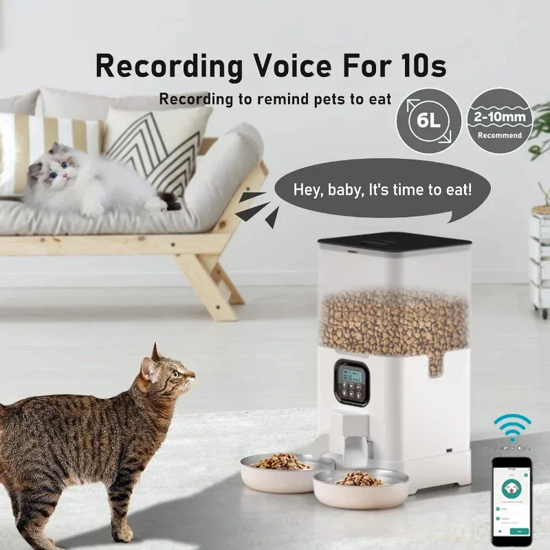 

6L Automatic Pet Feeder Intelligent Large Capacity Scheduled Double Meal Cat Feeder Dog Food Dispenser Remote Control Feeding