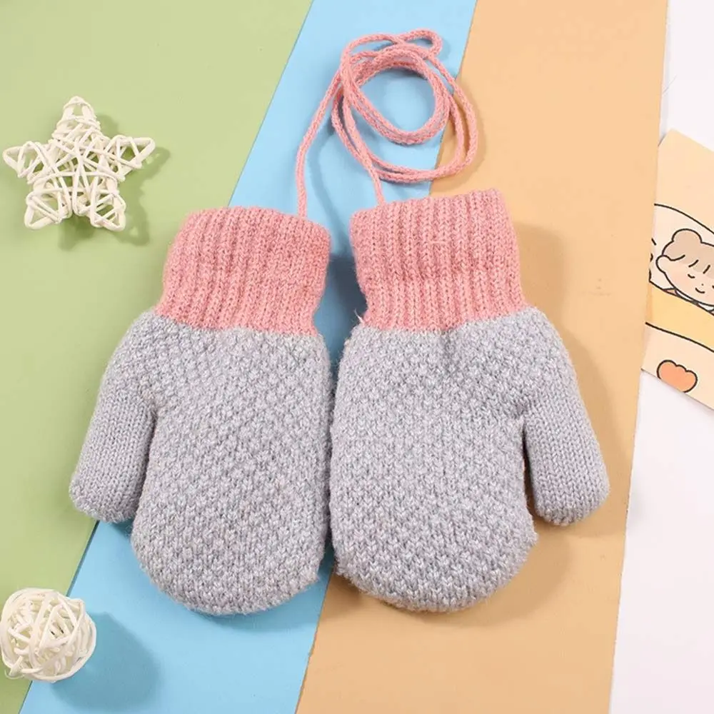 

Winter Hanging Neck Plush Thick Warm Knitted Mittens Cute Kids Gloves For 2-6 Years Old