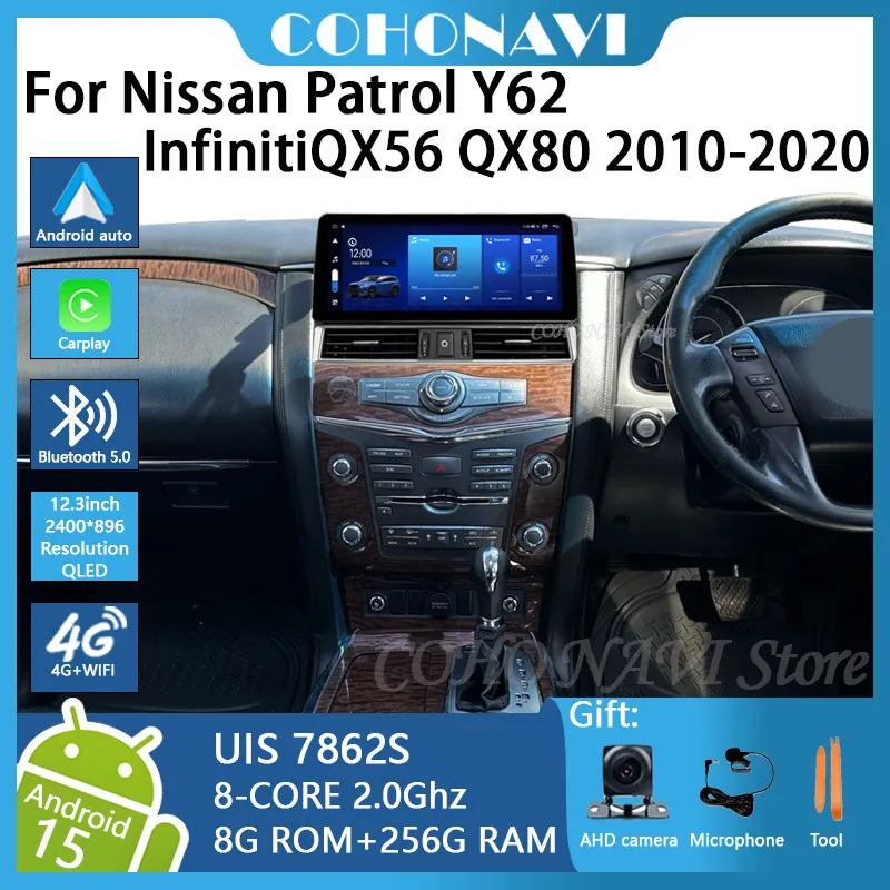 

Car Multimedia Player 12.3"Android15 Car Multimedia Video Player For Nissan Patrol Y62 Infiniti QX56/QX80 2010-2020 GPS 4G