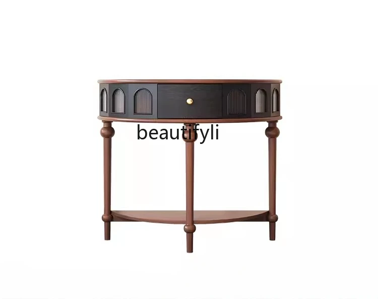 

Mid-Ancient Console Tables French Style Entrance Cabinet Retro Roman Side CabinetSolid Wood Black Sideboard Cabinet