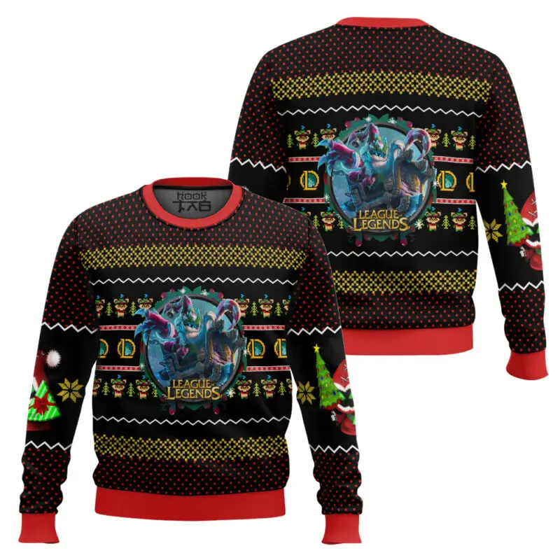 

League Of Legends Christmas Ugly Sweater Game Theme Holiday Top Kinks Roar Loli Christmas Wreath Fashion Cool Trendy Party