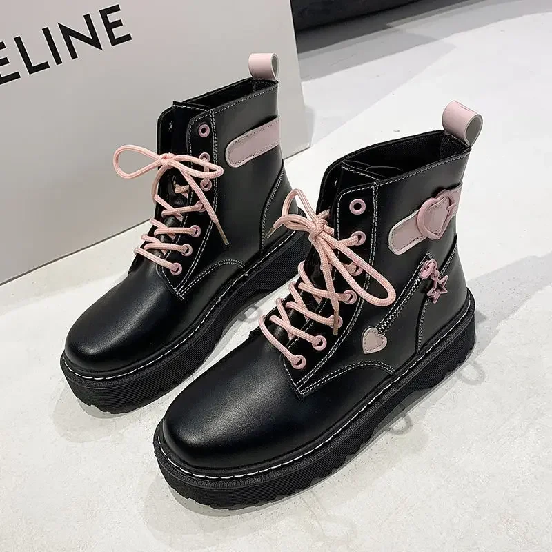 Comemore 2022, jesienno-zimowe nowe buty damskie czarne platformy śliczne różowe wysokie buty Lolita studentka Kawaii japońskie buty