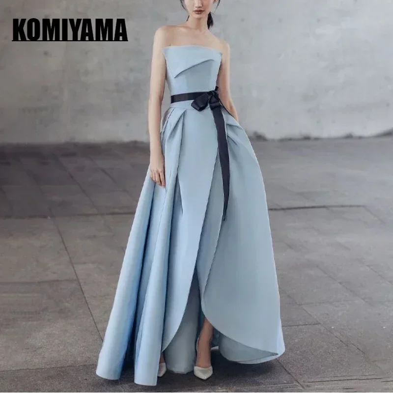 

New Summer Simple Satin Wedding Party Dress Elegant Princess Tube Top Strapless Evening Dress Banquet Robe Fashion Prom Dresses