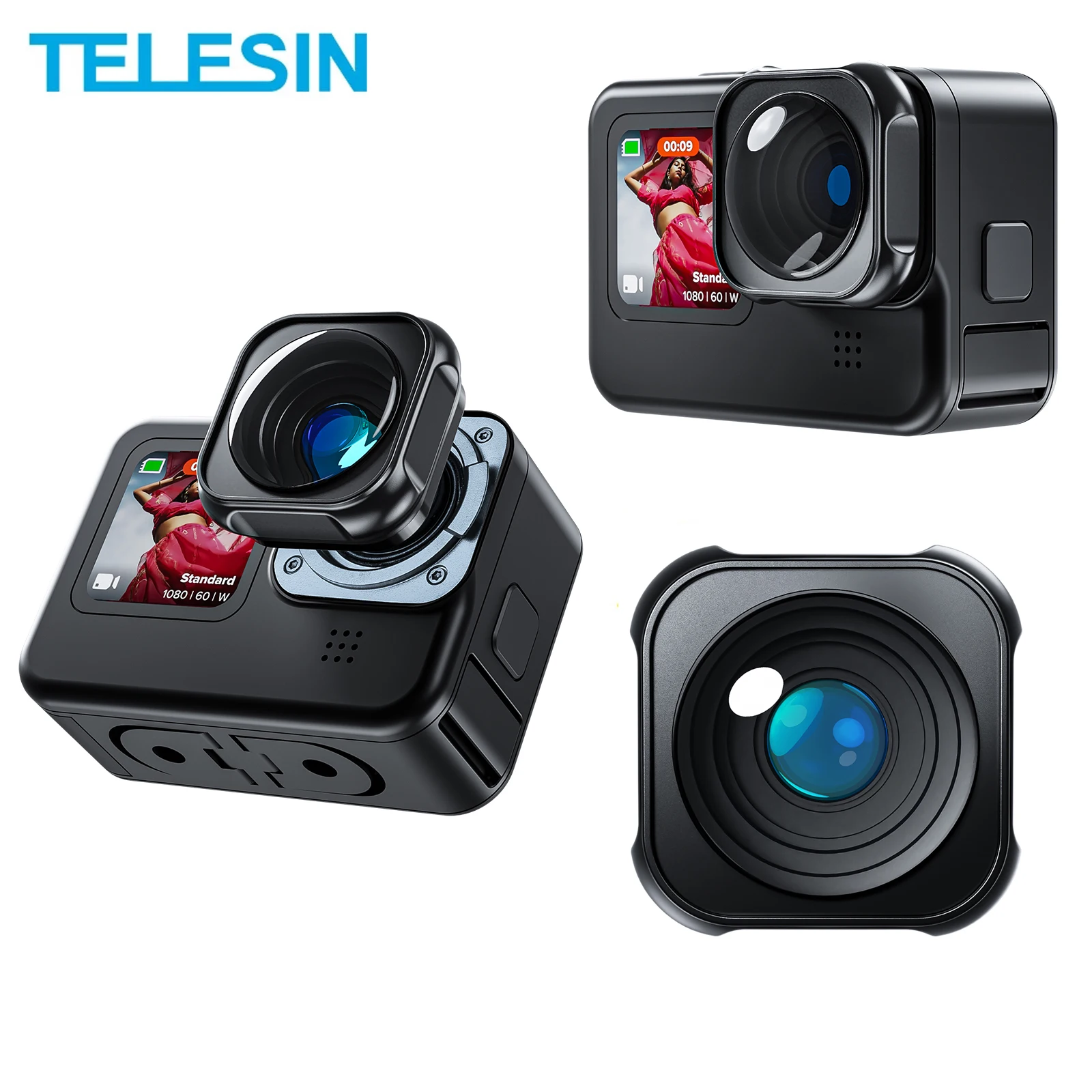 TELESIN Ultra-wide Angle 155° Lens Mod GoPro12 Anti Shake Aluminum Alloy Waterproof Max Lens Mod For GoPro Hero 9 10 11 12