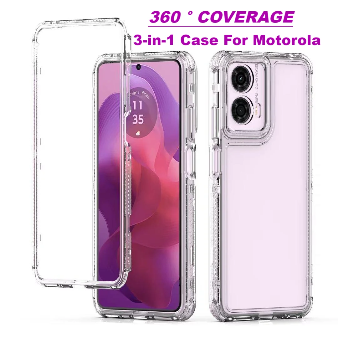 

360° Clear Full Body Shockproof Phone Case For Motorola Moto G24 Power G85 G04 G53 S50 Neo PC+Acrylic Cases For Moto E40 E30 E20