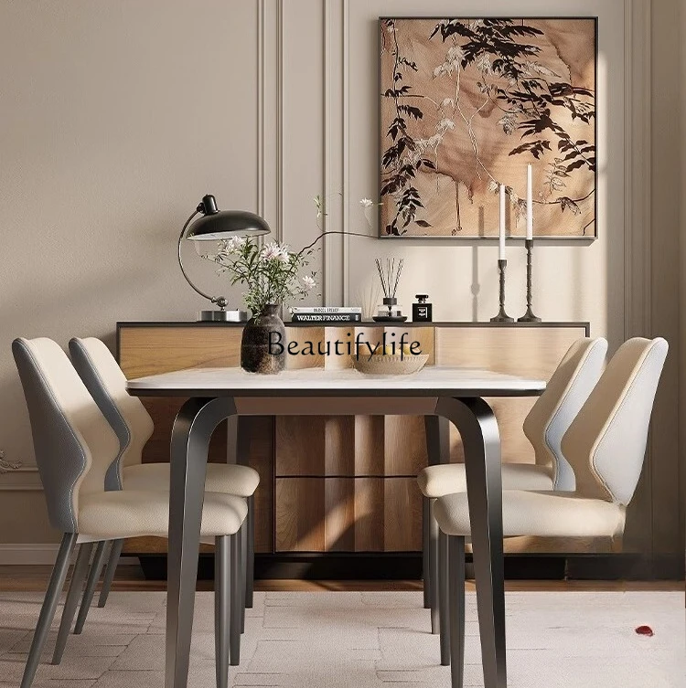 Modern simple rock slab living room rectangular full support baseplate dining table