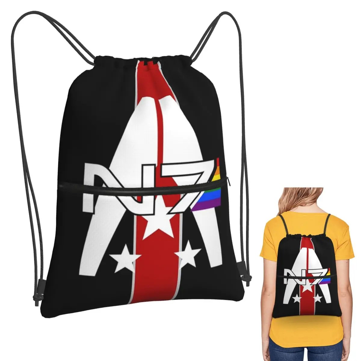 

N7 Pride, Mass Effect Backpacks Multi-function Drawstring Bundle Pocket Sports Bag Book Bags for Man Woman School