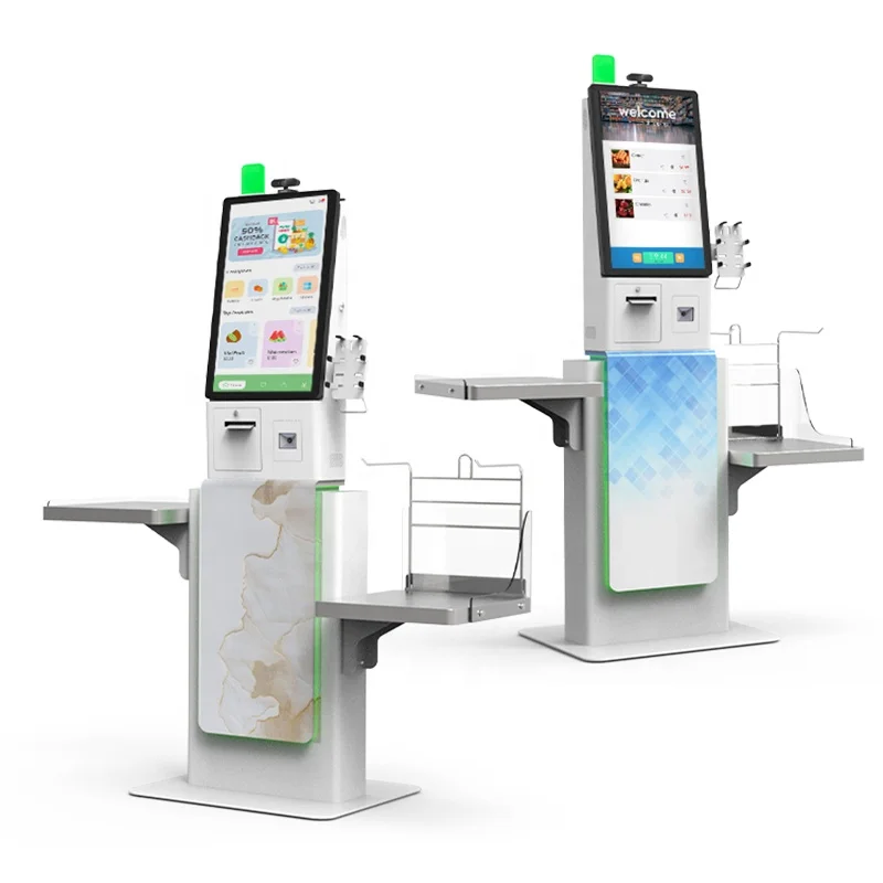 23.8 Inch Supermarket Payment Terminal Self Checkout Kiosk With 2D Scanner 80mm Thermal Printer