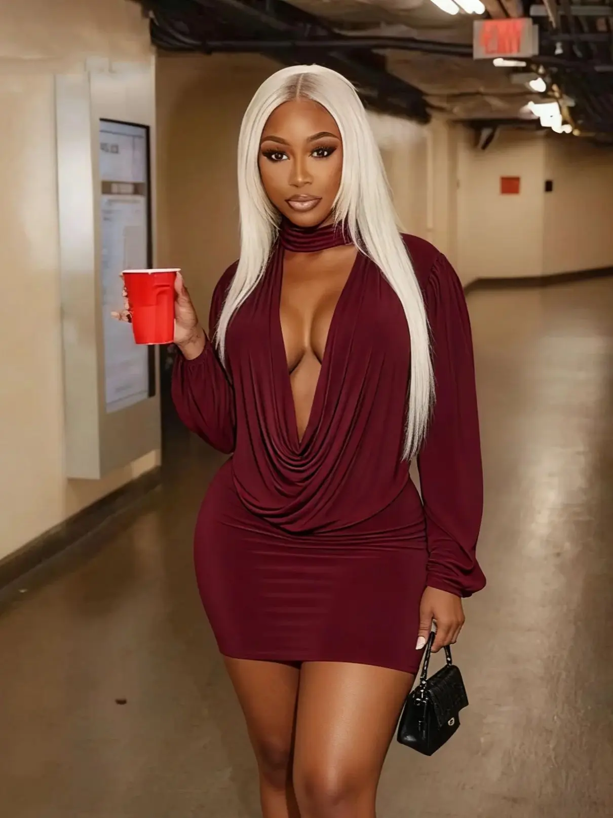 

Cutenew Шикарный распашной воротник, комплект из 2 предметов, женский сексуальный глубокий v-образный вырез сзади, полый шарф с рукавами-фонариками, топ с рюшами + персиковая юбка на бедрах, наряды