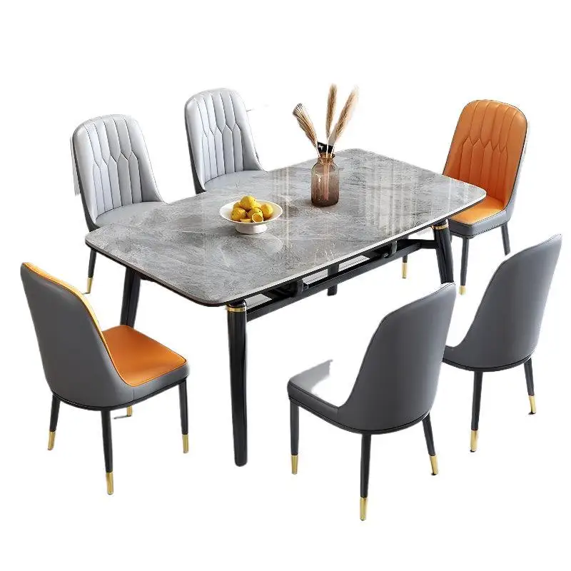 

Light luxury rock slab dining table household small apartment modern simple telescopic