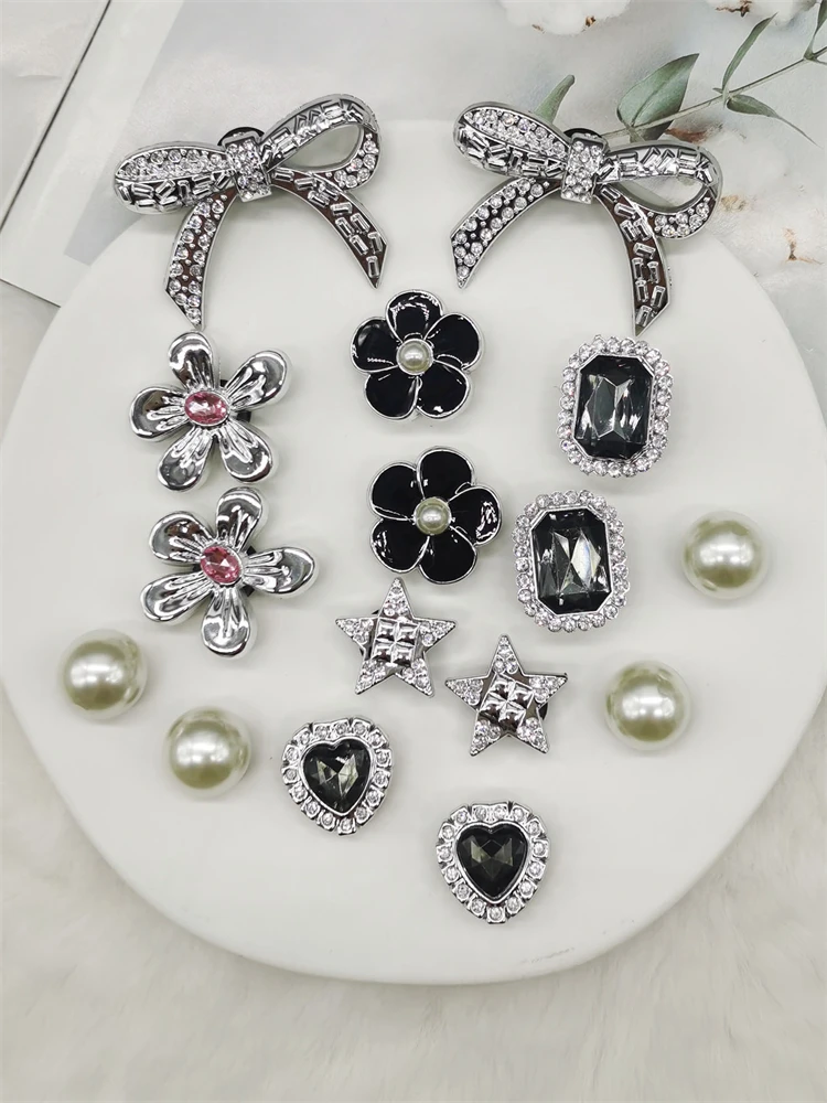 16PCS Resin Bowknot Flower Shoe Charms Accessories Star Heart Clogs Shoes Bucles DIY Decorations Artificial Faux Bead Shoe Clips