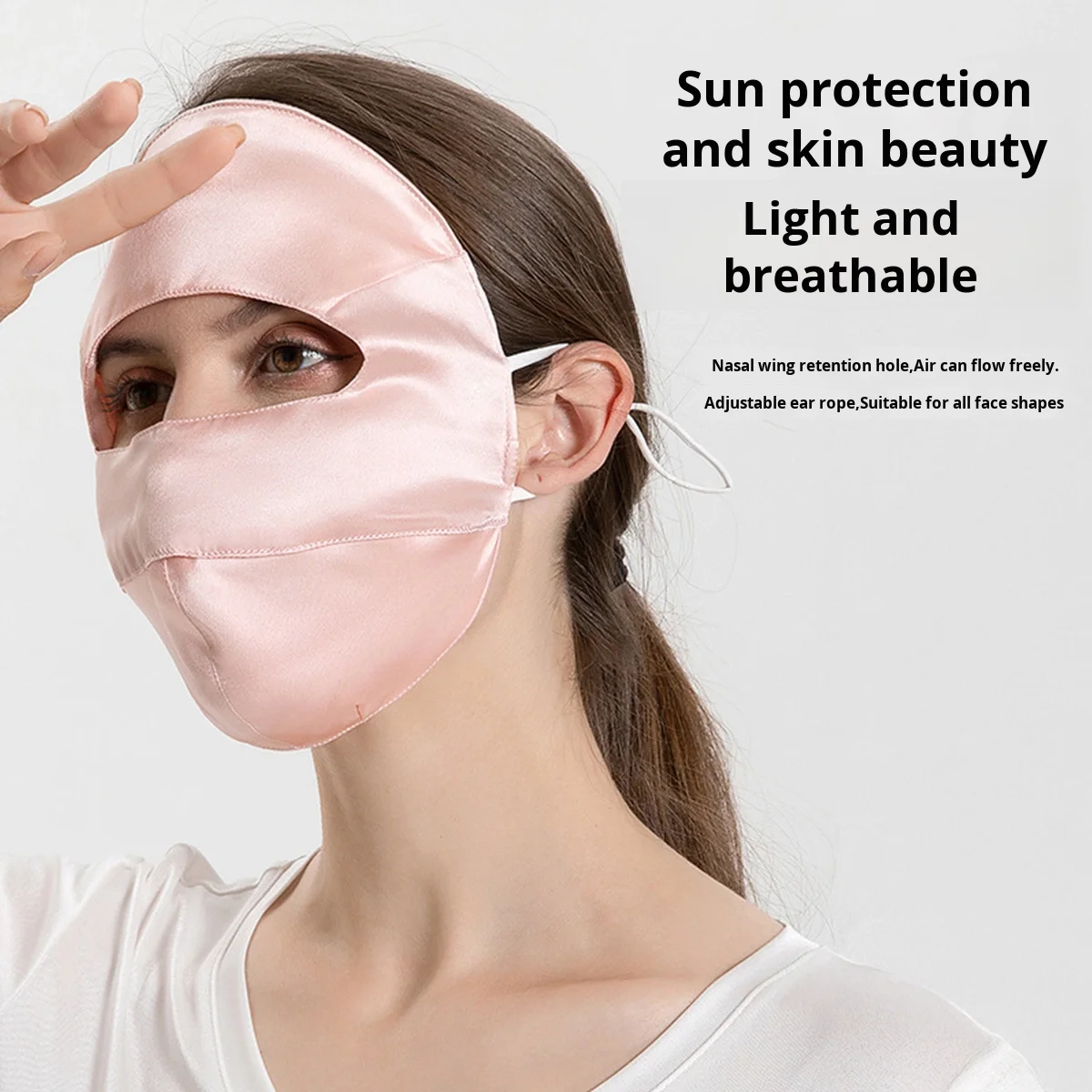 قناع 100% من حرير التوت لكامل الوجه مضاد للأشعة فوق البنفسجية على الوجهين من الحرير بدرجة 6A مع قناع واقي من الشمس OEKO-TEX حجاب للحماية من الشمس