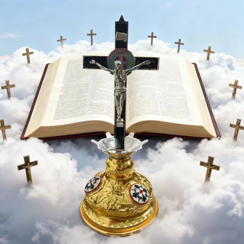 New 2026 with base Catholic Church Jesus Statue Cross Wall Decoration Home Decoration Alloy Material Handheld Prayer Cross Gift