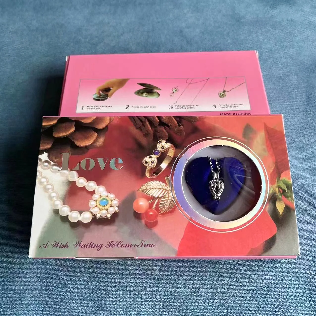 Pink DIY Wish Pearl Mussel Gift Box Real Oyster Shell Natural Pearl Pendant Necklace with Can Open Cage Locket