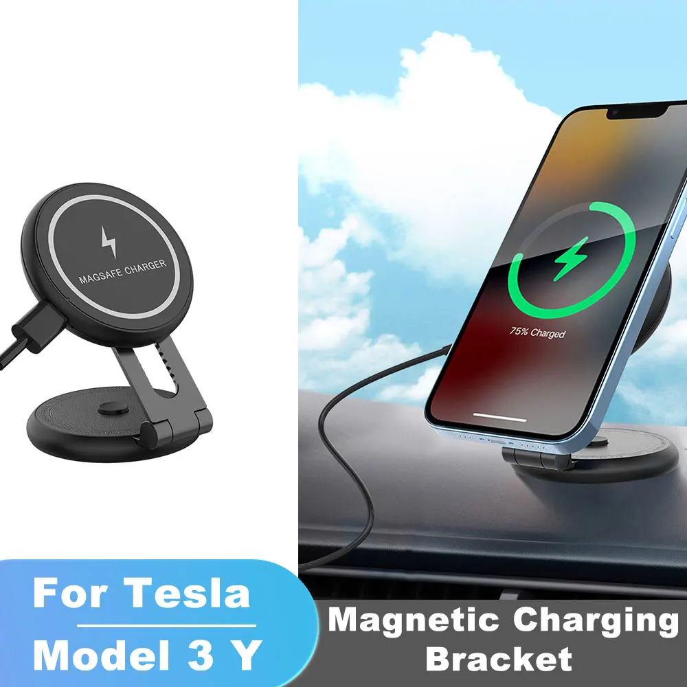 

For Tesla Model Y 3 Magnetic Car Phone Holder Wireless Charger 360 Rotation Car Mobile Phone Stand Support For IPhone 12 13 14