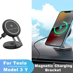 Soporte magnético para teléfono de coche Tesla Model Y 3, cargador inalámbrico con rotación de 360 grados, soporte para móvil de coche para IPhone 12 13 14