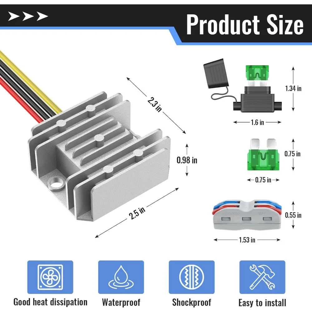 17-65V Step Down to 12V 5A 10A 15A 20A Voltage Reducer Voltage Regulator Transformer for Golf Cart Club Car Truck Vehicle Wire
