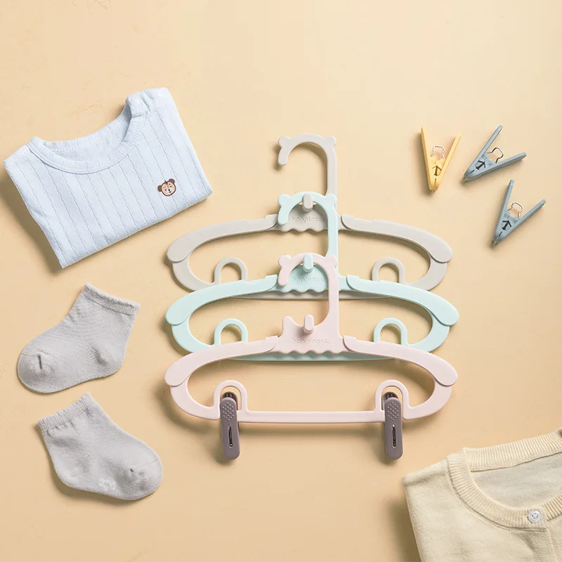 

Children's clothes , traceless, shoulder-resistant, non-slip, household baby, retractable hanger, plastic belt clip clothes rack