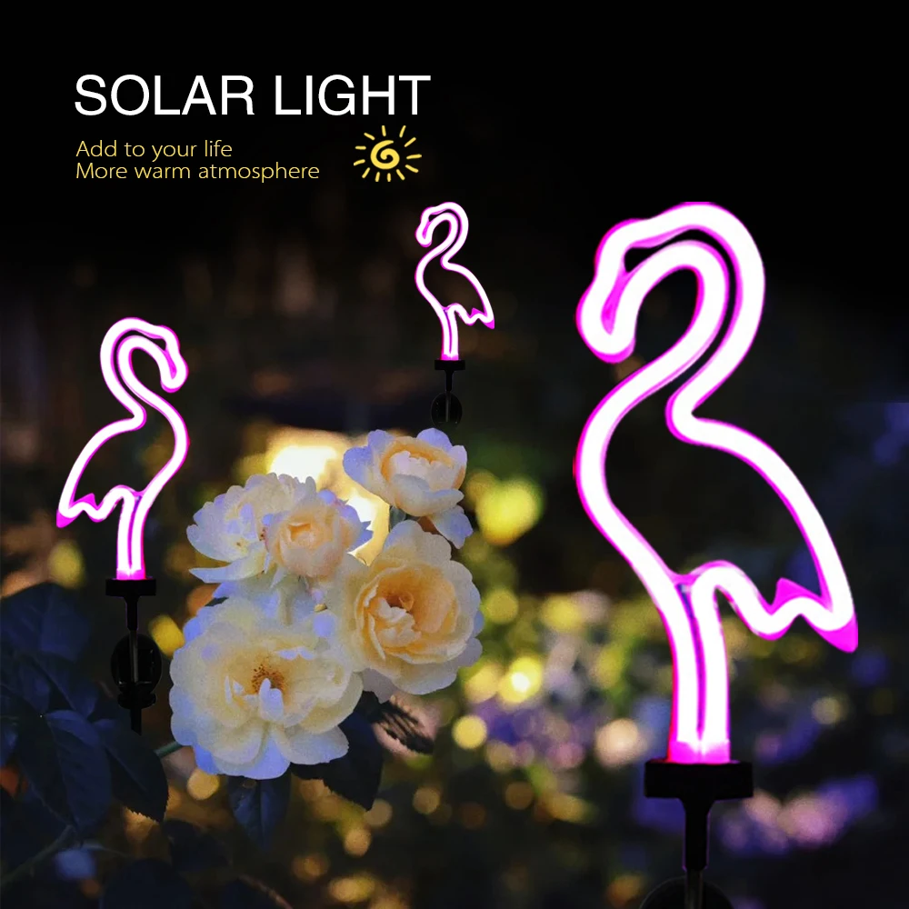 Solar Neon Flamingo Light Outdoor Courtyard Decoration Light LED Garden Lamp Waterproof Patio Walkway Light Stake Lawn Light