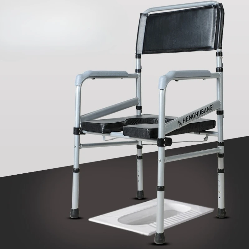 

‌Sturdy Double Support Folding Commode Height Adjustable Senior Toilet Seat Anti-Slip Bath Chair Legs Portable Mobile Commode‌