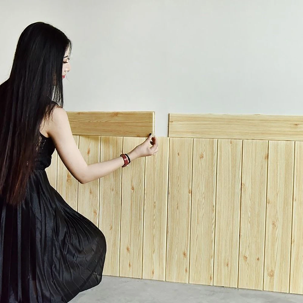 Pegatina autoadhesiva de pared de grano de madera 3D, decoración de fondo impermeable para sala de estar, cocina, 35x35cm, 10 piezas