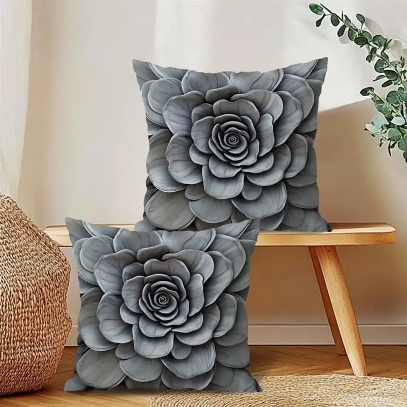 Kissenbezug Kissenbezug 45x45 Quadratischer Kissenbezug Home Bed Sofa Kissenbezug Nordic Dreidimensionale Schnitzerei Blumen Design – Detail 6